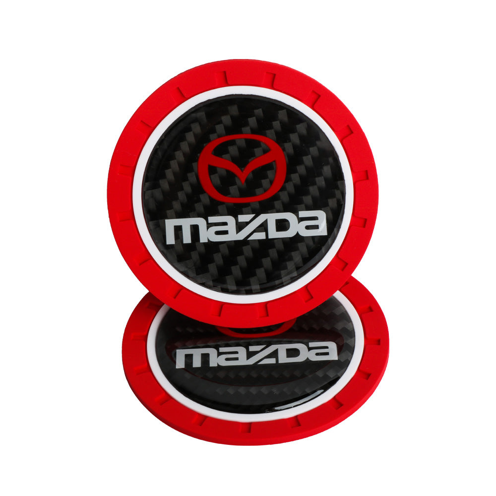 Brand New 2PCS MAZDA Real Carbon Fiber Car Cup Holder Pad Water Cup Slot Non-Slip Mat Universal