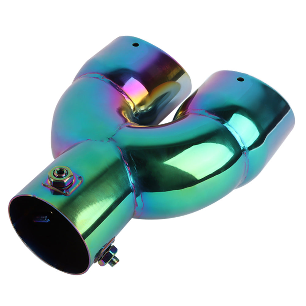 Brand New Universal Dual Neo Chrome Round Shaped Stainless Steel Car Exhaust Pipe Muffler Tip Trim Straight