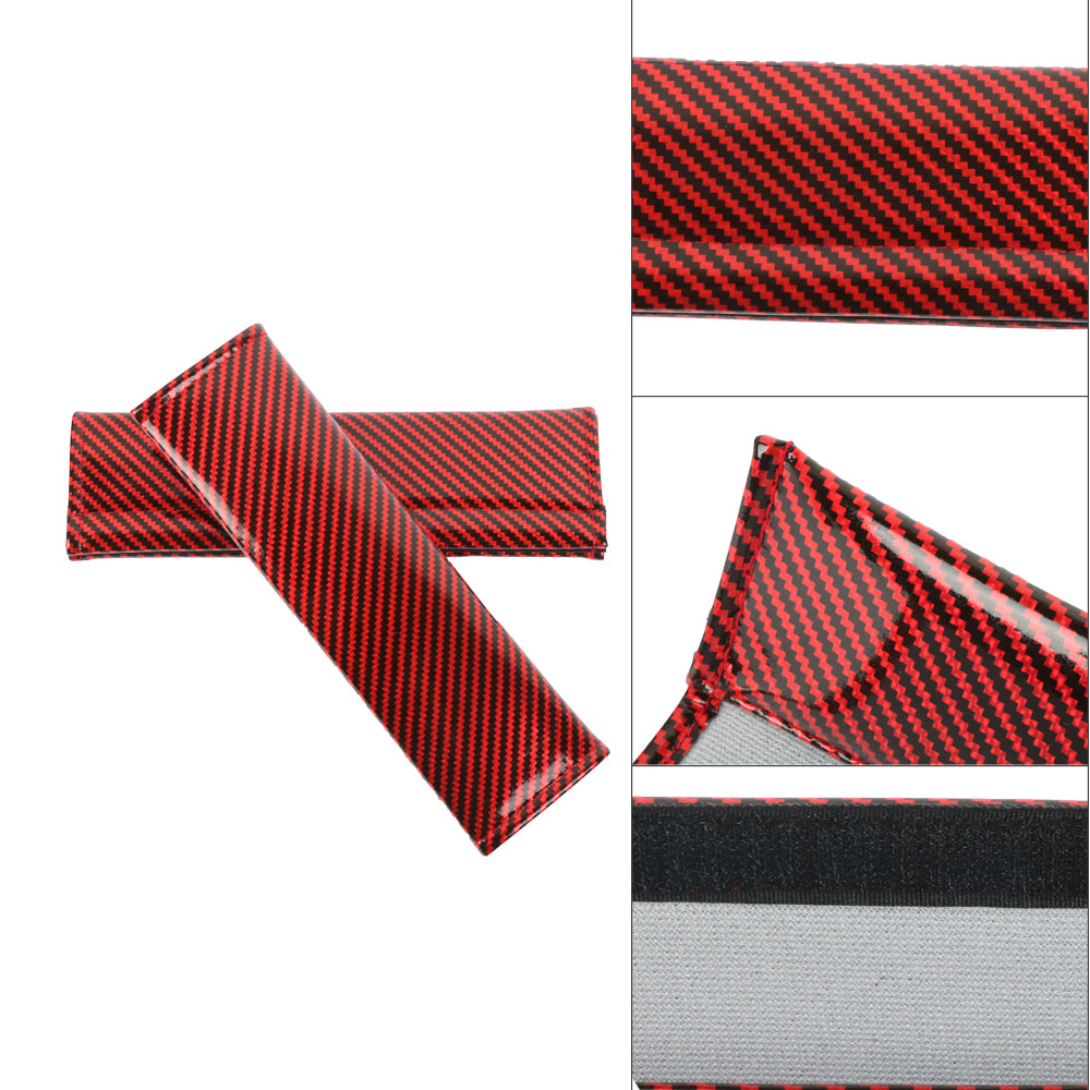 Brand New Universal 2PCS Red Carbon Fiber Look Car Seat Belt Covers Shoulder Pad