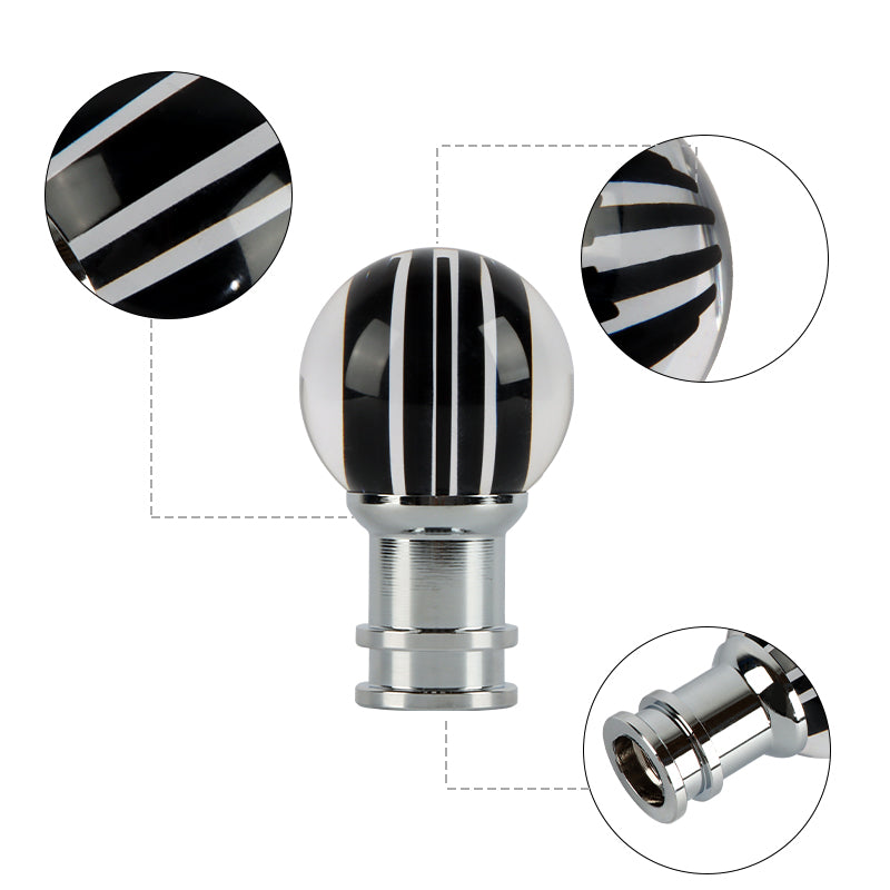 Brand New Universal Jdm Round Ball Crystal Clear Black Stripes Manual Car Racing Gear Shift Knob Shifter M12 M10 M8