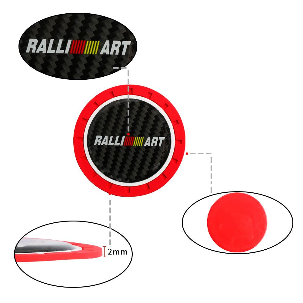 Brand New 2PCS Ralliart Real Carbon Fiber Car Cup Holder Pad Water Cup Slot Non-Slip Mat Universal