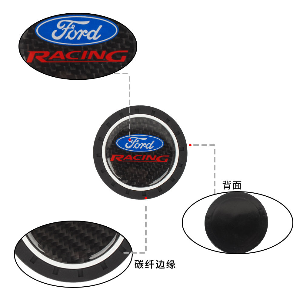 Brand New 2PCS Ford Racing Real Carbon Fiber Car Cup Holder Pad Water Cup Slot Non-Slip Mat Universal