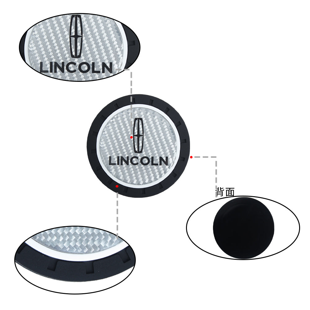 Brand New 2PCS Lincoln Real Carbon Fiber Car Cup Holder Pad Water Cup Slot Non-Slip Mat Universal