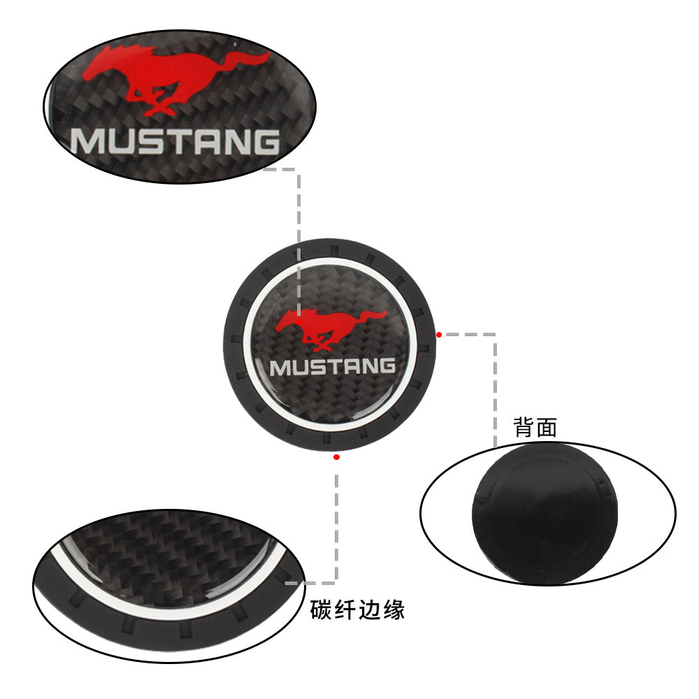 Brand New 2PCS Mustang Real Carbon Fiber Car Cup Holder Pad Water Cup Slot Non-Slip Mat Universal