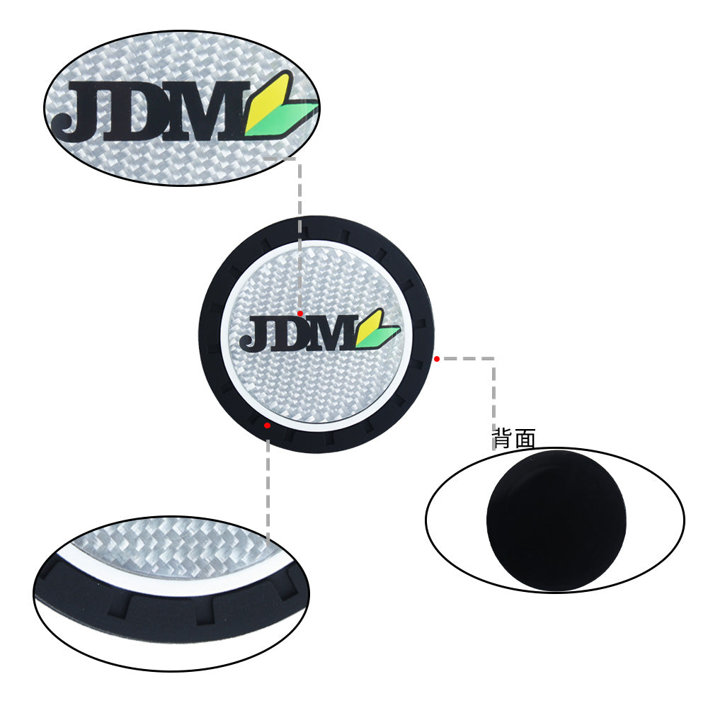 Brand New 2PCS JDM Beginner Badge Real Carbon Fiber Car Cup Holder Pad Water Cup Slot Non-Slip Mat Universal