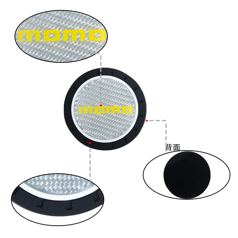 Brand New 2PCS MOMO Real Carbon Fiber Car Cup Holder Pad Water Cup Slot Non-Slip Mat Universal