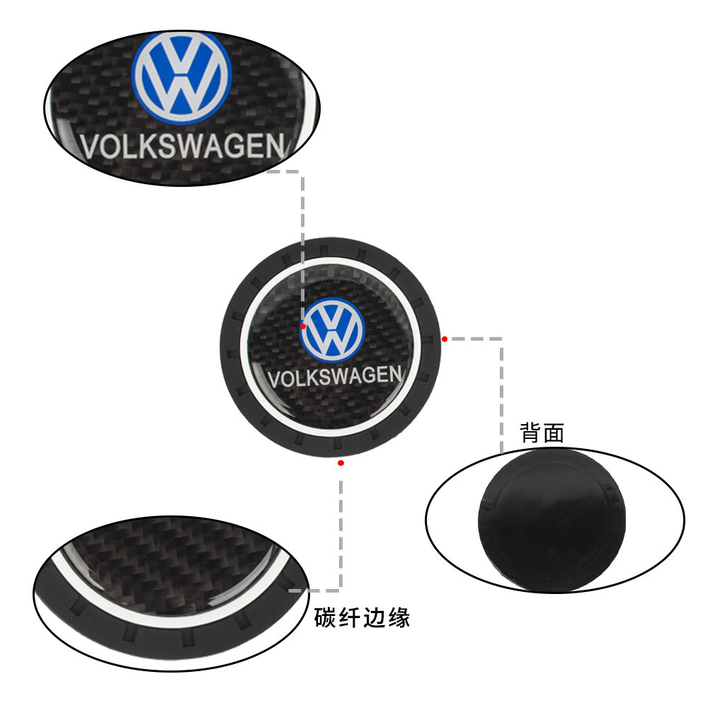 Brand New 2PCS VOLKSWAGEN Real Carbon Fiber Car Cup Holder Pad Water Cup Slot Non-Slip Mat Universal