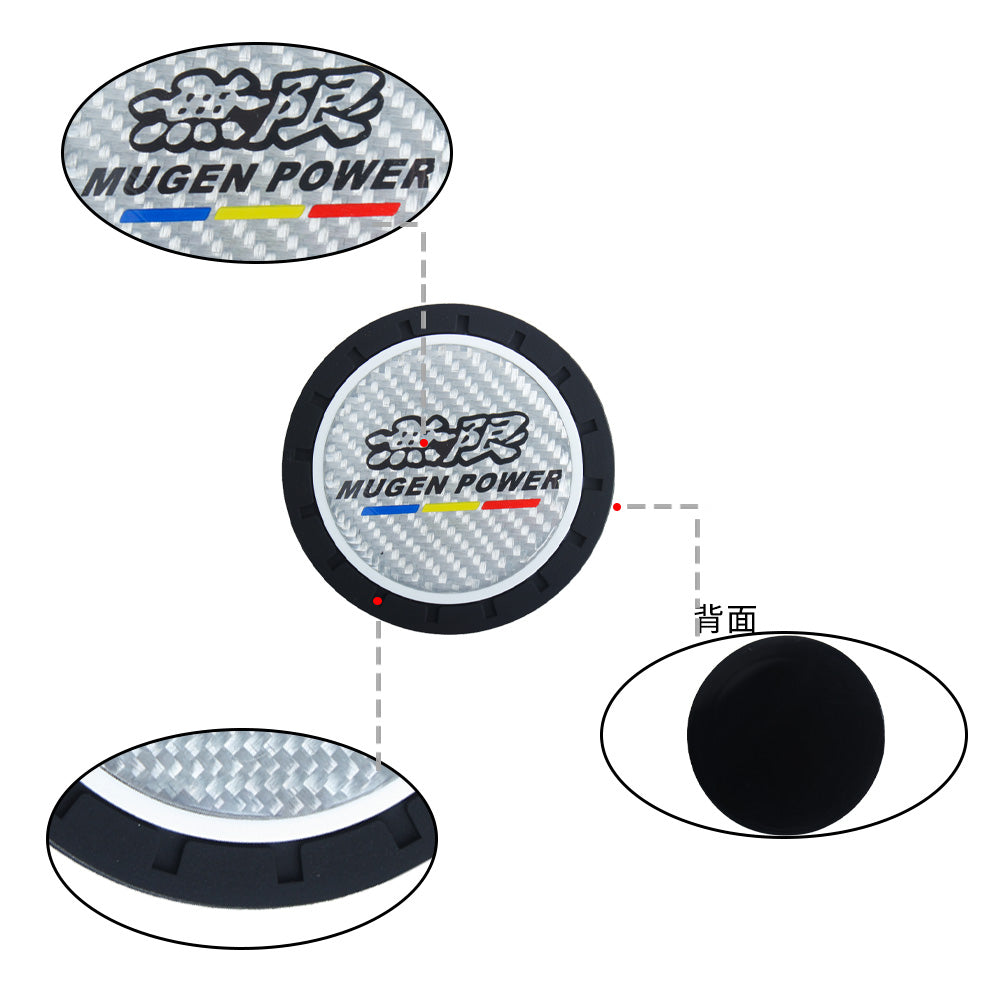 Brand New 2PCS MUGEN POWER Real Carbon Fiber Car Cup Holder Pad Water Cup Slot Non-Slip Mat Universal