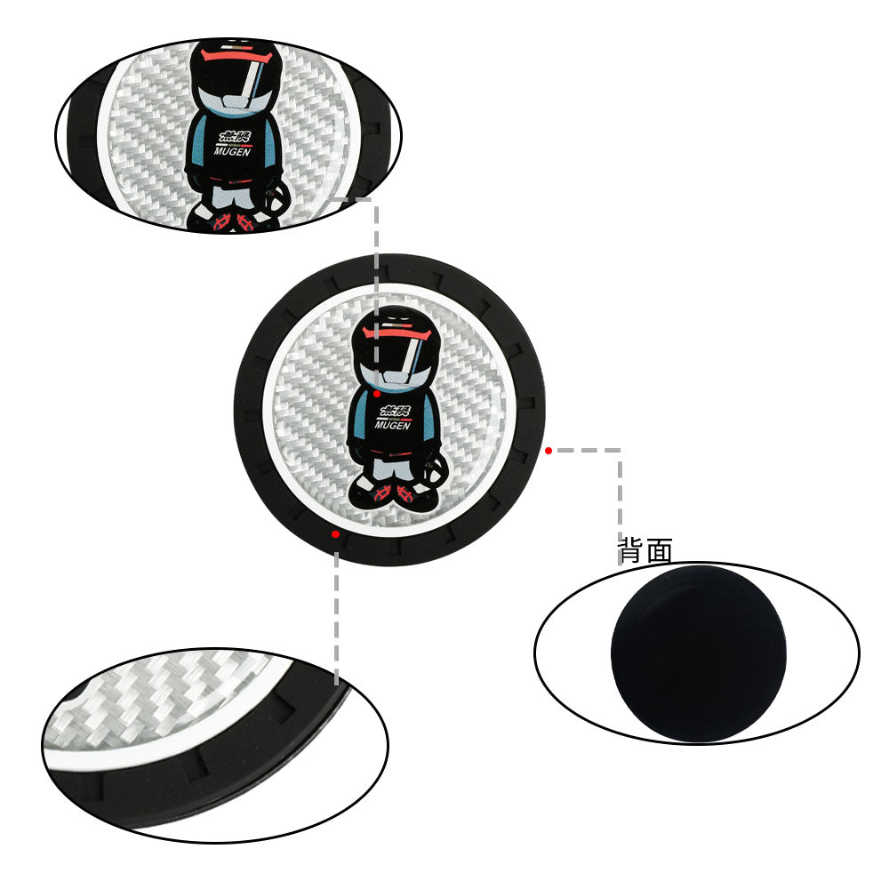 Brand New 2PCS MUGEN RACER Real Carbon Fiber Car Cup Holder Pad Water Cup Slot Non-Slip Mat Universal