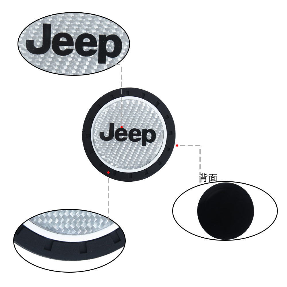 Brand New 2PCS Jeep Real Carbon Fiber Car Cup Holder Pad Water Cup Slot Non-Slip Mat Universal