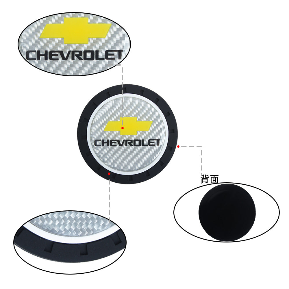 Brand New 2PCS Chevrolet Real Carbon Fiber Car Cup Holder Pad Water Cup Slot Non-Slip Mat Universal