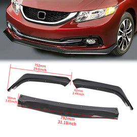 Brand New 3PCS 2013-2015 Honda Civic 4dr Sedan Carbon Fiber Front Bumper Lip Kit
