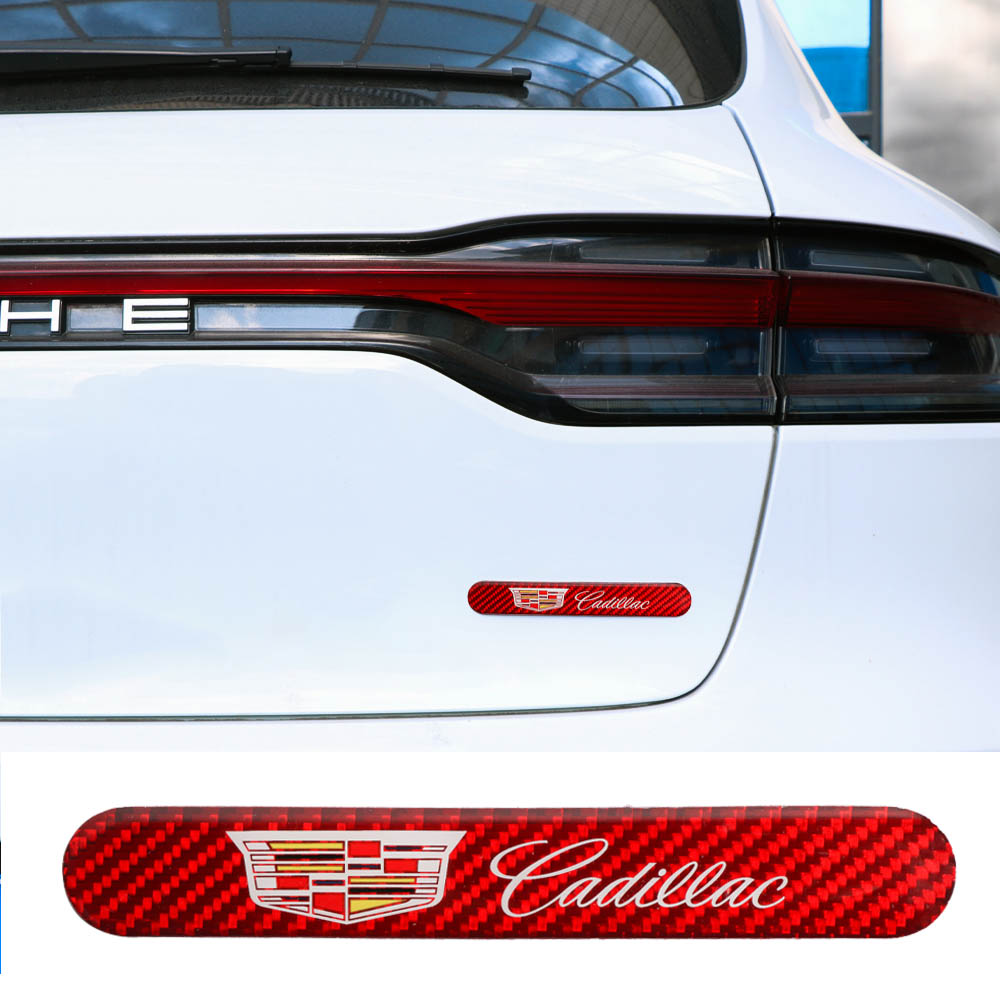 Brand New 1PCS Cadillac Real Carbon Fiber Red Car Trunk Side Fenders Door Badge Scratch Guard Sticker