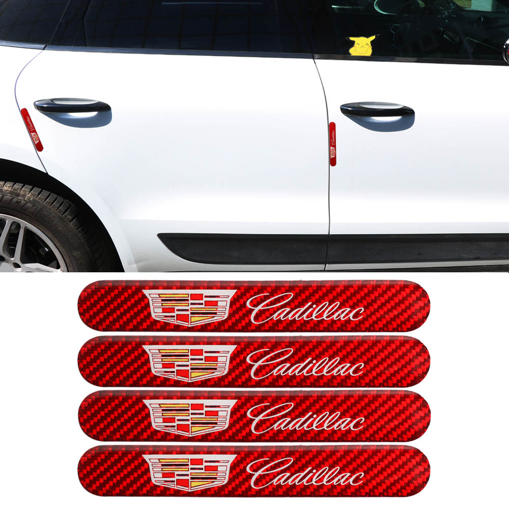 Brand New 4PCS Cadillac Real Carbon Fiber Red Car Trunk Side Fenders Door Badge Scratch Guard Sticker
