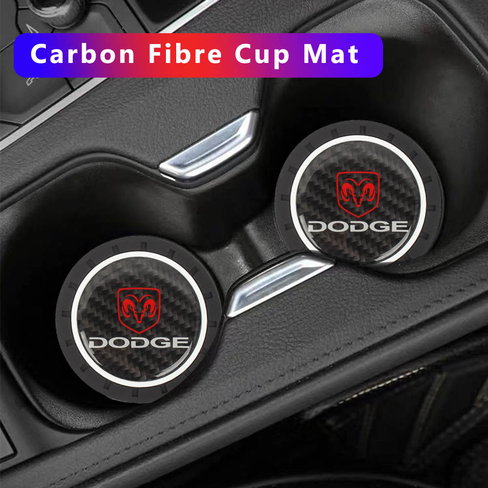 Brand New 2PCS Dodge Real Carbon Fiber Car Cup Holder Pad Water Cup Slot Non-Slip Mat Universal