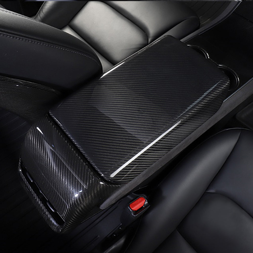 Brand New Real Carbon Fiber Center Console Armrest Box Cover For 2017-2023 Tesla Model 3 & Model Y