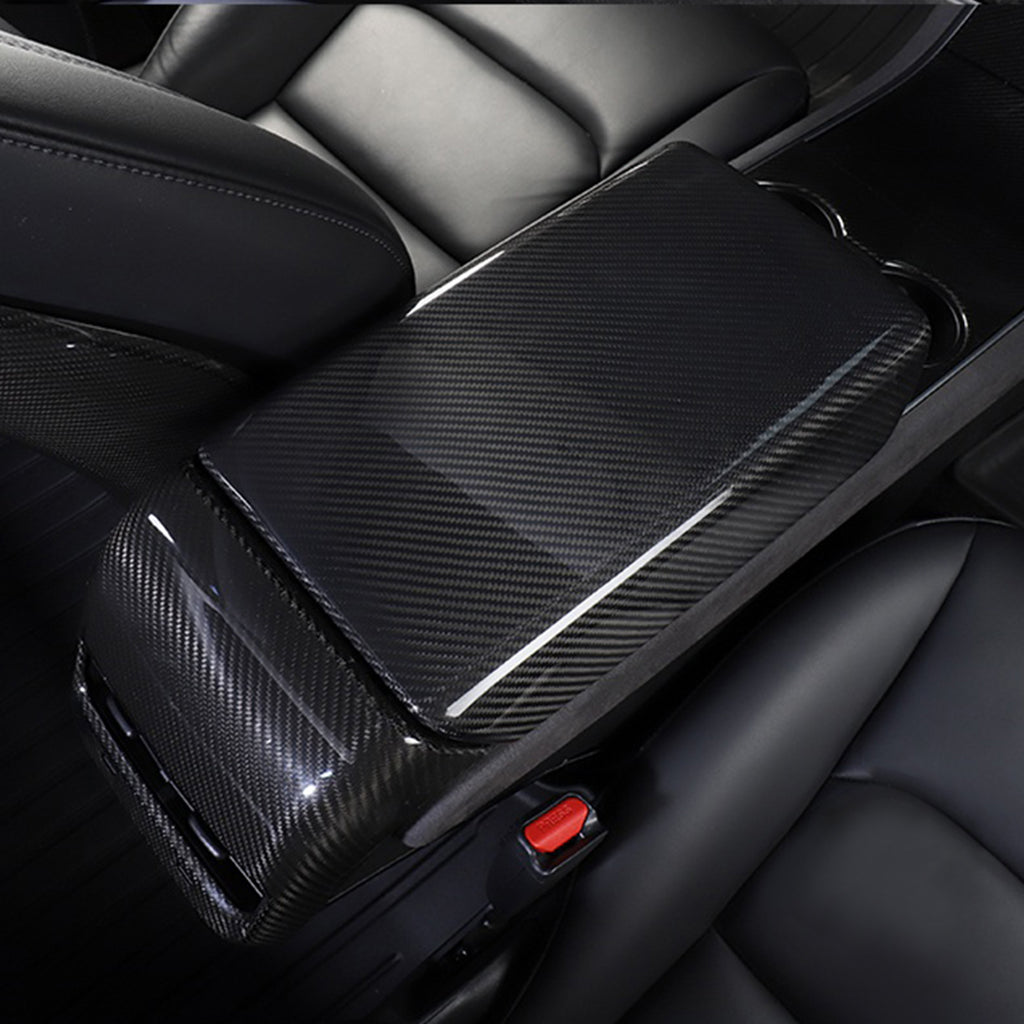 Brand New Real Carbon Fiber Center Console Armrest Box Cover For 2017-2025 Tesla Model 3 & Model Y