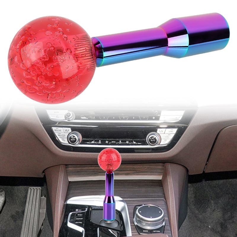 BRAND NEW UNIVERSAL V2 CRYSTAL BUBBLE RED ROUND BALL SHIFT KNOB MANUAL CAR RACING GEAR M8 M10 M12 & Neo Chrome Shifter Extender Extension