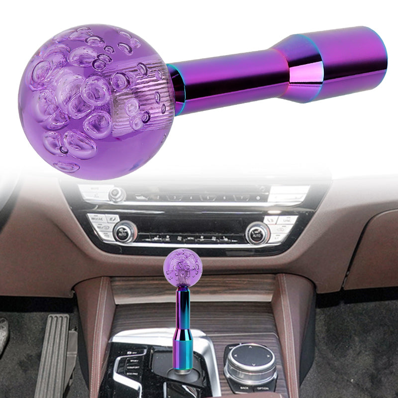 BRAND NEW UNIVERSAL V2 CRYSTAL BUBBLE PURPLE ROUND BALL SHIFT KNOB MANUAL CAR RACING GEAR M8 M10 M12 & Neo Chrome Shifter Extender Extension