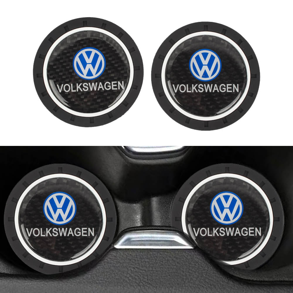 Brand New 2PCS VOLKSWAGEN Real Carbon Fiber Car Cup Holder Pad Water Cup Slot Non-Slip Mat Universal