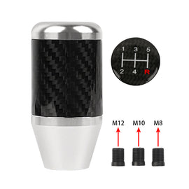 Brand New Universal 5 SPEED Silver Real Carbon Fiber Racing Gear Stick Shift Knob For MT Manual M12 M10 M8