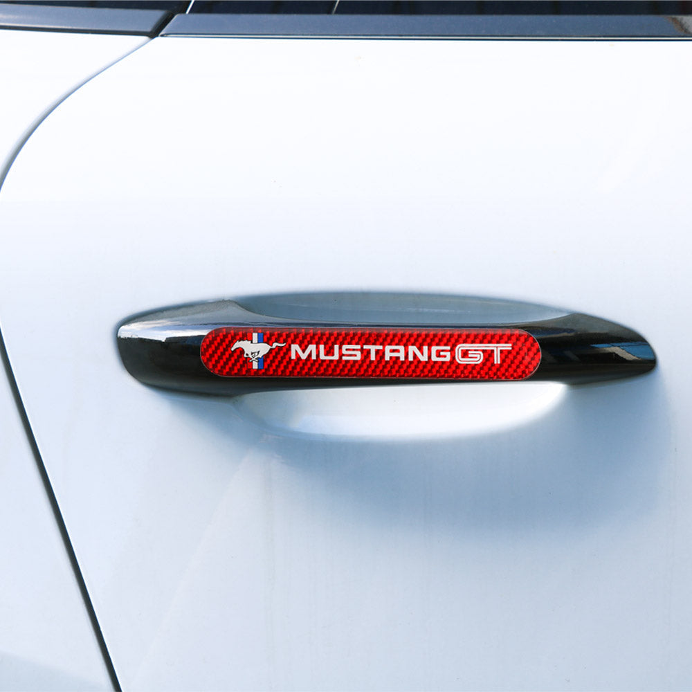 Brand New 4PCS Mustang GT Real Carbon Fiber Red Car Trunk Side Fenders Door Badge Scratch Guard Sticker