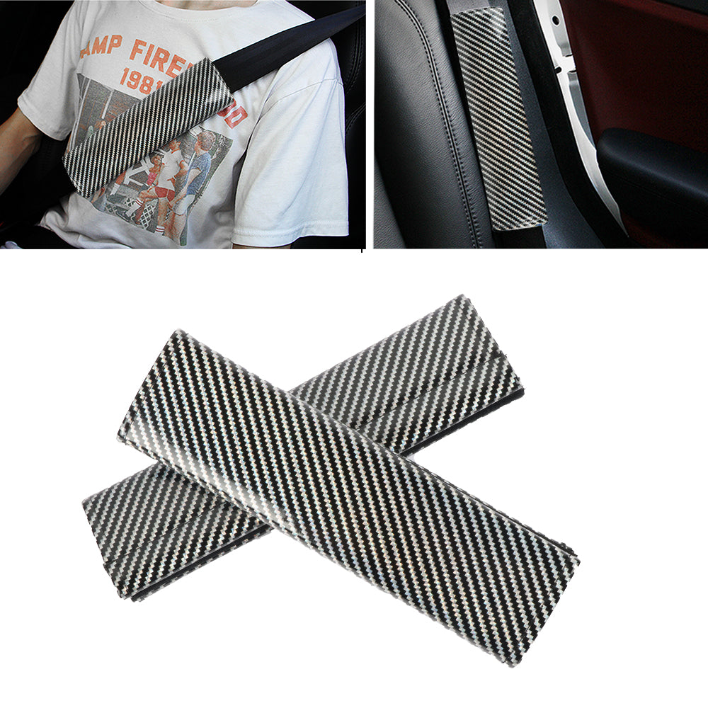 Brand New Universal 2PCS Silver Carbon Fiber Look Car Seat Belt Covers Shoulder Pad