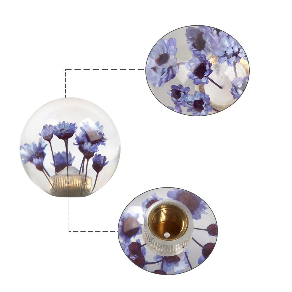 Brand New Universal Round Ball Crystal Clear Purple Flowers Manual Gear Shift Knob Shifter M8 M10 M12