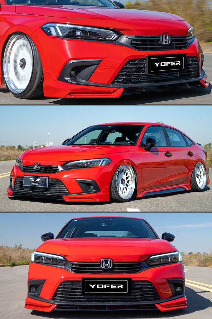 BRAND NEW 3PCS 2022-2024 Honda Civic 11th Gen Yofer Red Black Front Bumper Lip Splitter Kit