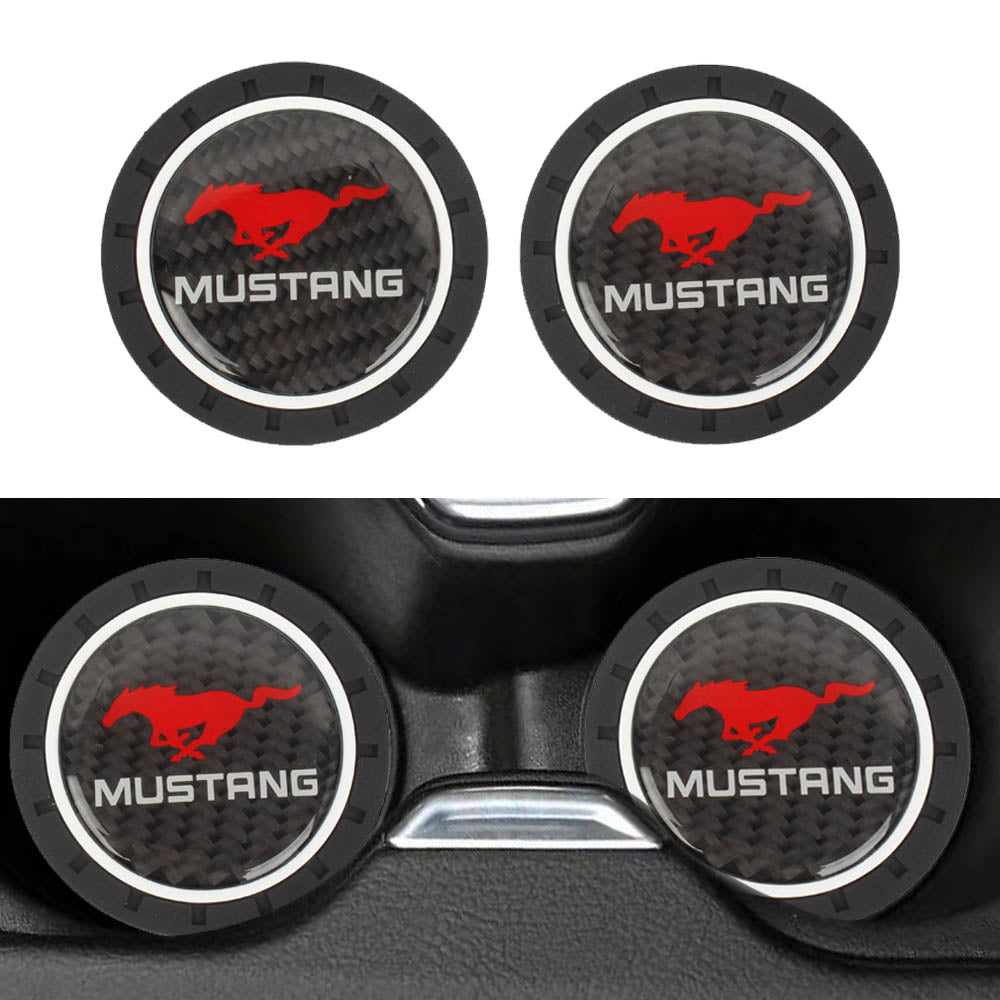 Brand New 2PCS Mustang Real Carbon Fiber Car Cup Holder Pad Water Cup Slot Non-Slip Mat Universal