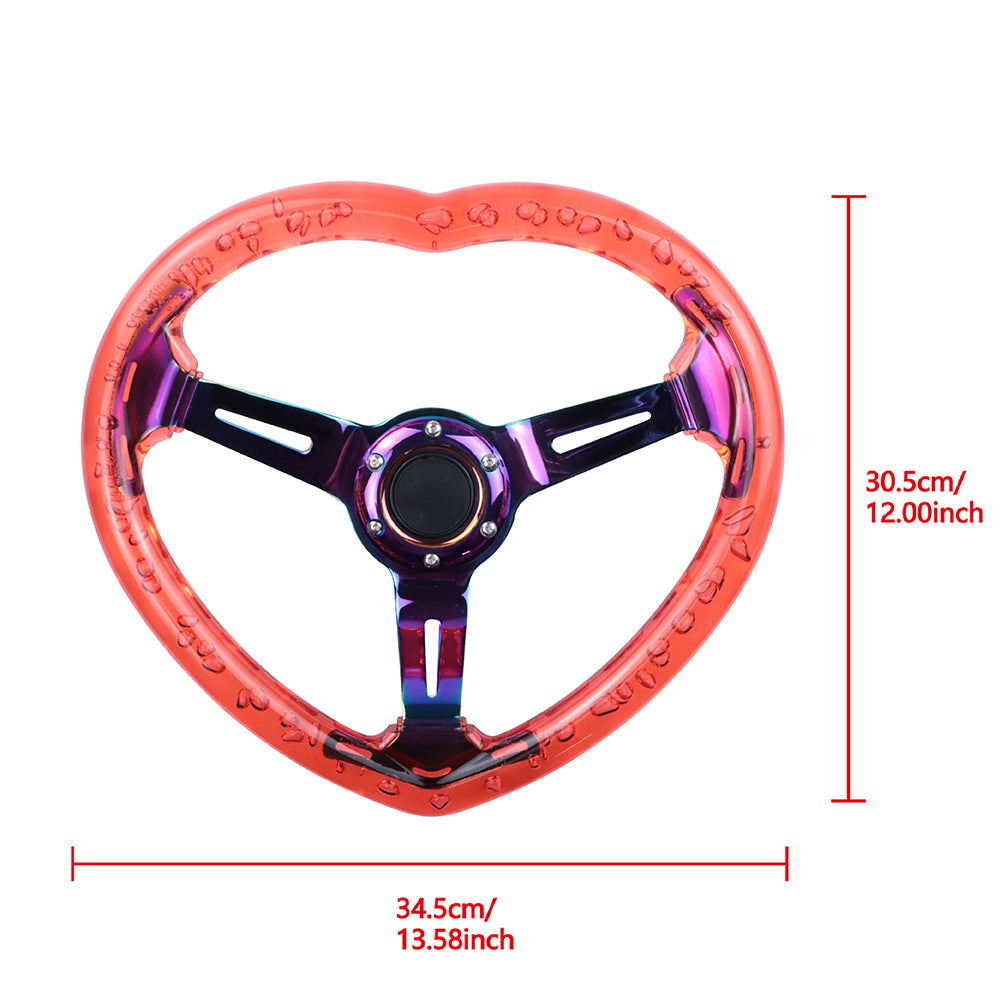 Brand New Universal 6-Hole 350MM Heart Red Deep Dish Vip Crystal Bubble Neo Spoke Steering Wheel