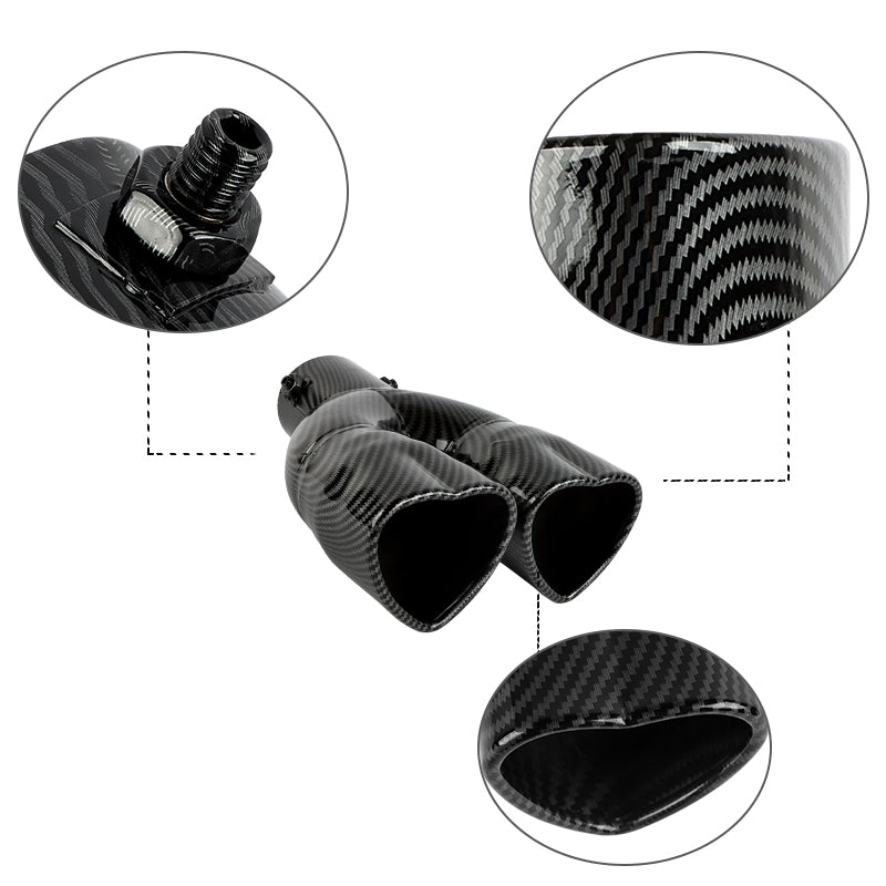 Brand New Universal Dual Carbon Fiber Look Heart Shaped Stainless Steel Car Exhaust Pipe Muffler Tip Trim Straight