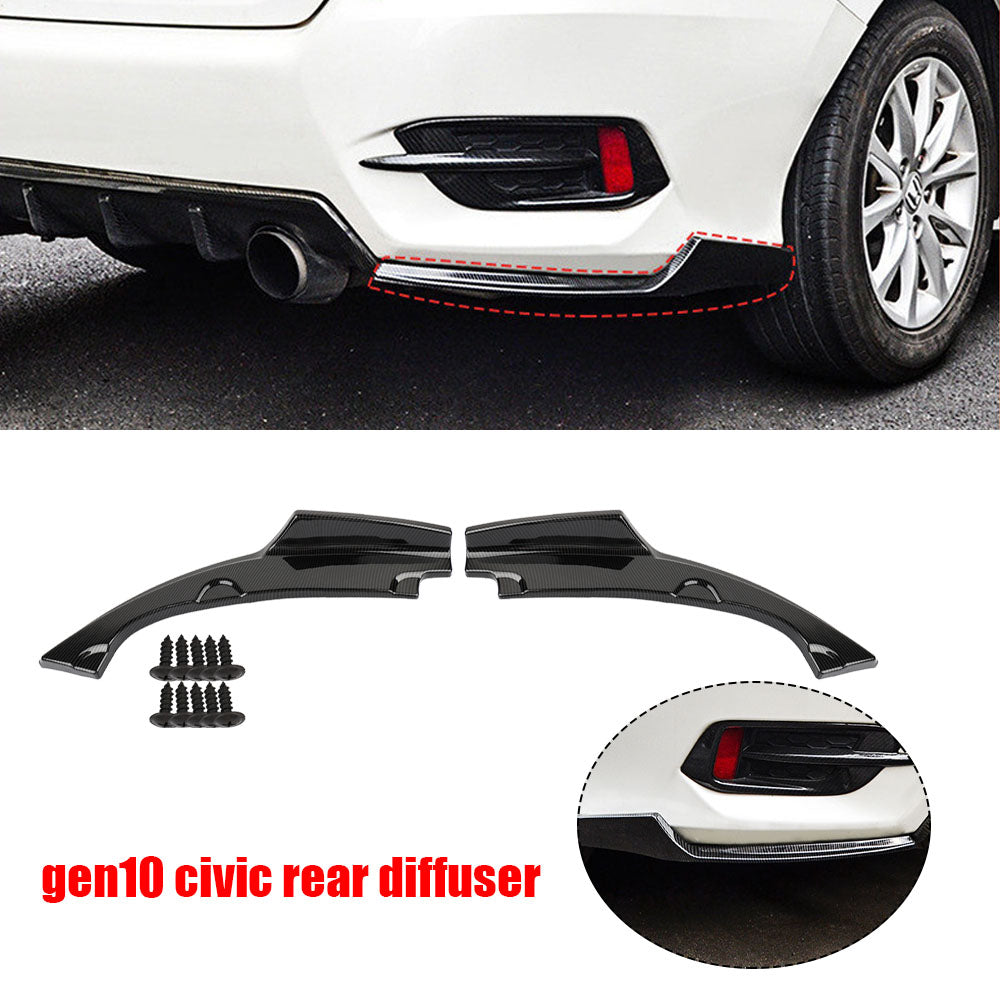 BRAND NEW 2016-2021 Honda Civic 4DR 2PCS Carbon Fiber Look Rear Side Diffuser Bumper Lip Kit