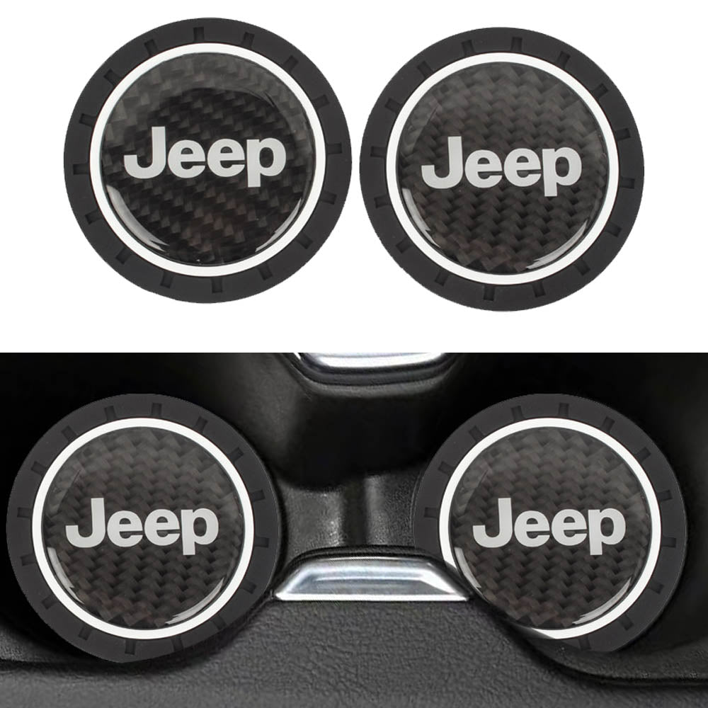 Brand New 2PCS JEEP Real Carbon Fiber Car Cup Holder Pad Water Cup Slot Non-Slip Mat Universal