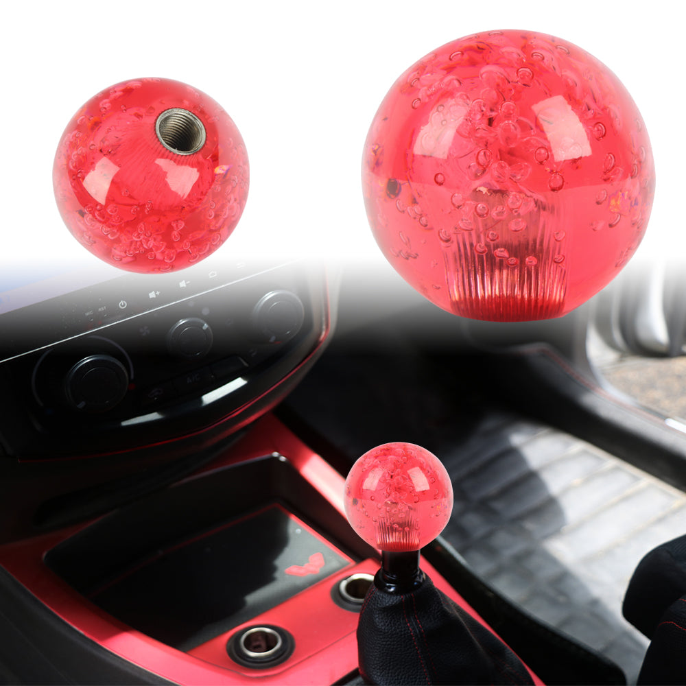 BRAND NEW UNIVERSAL V2 CRYSTAL BUBBLE RED ROUND BALL SHIFT KNOB MANUAL CAR RACING GEAR UNIVERSAL