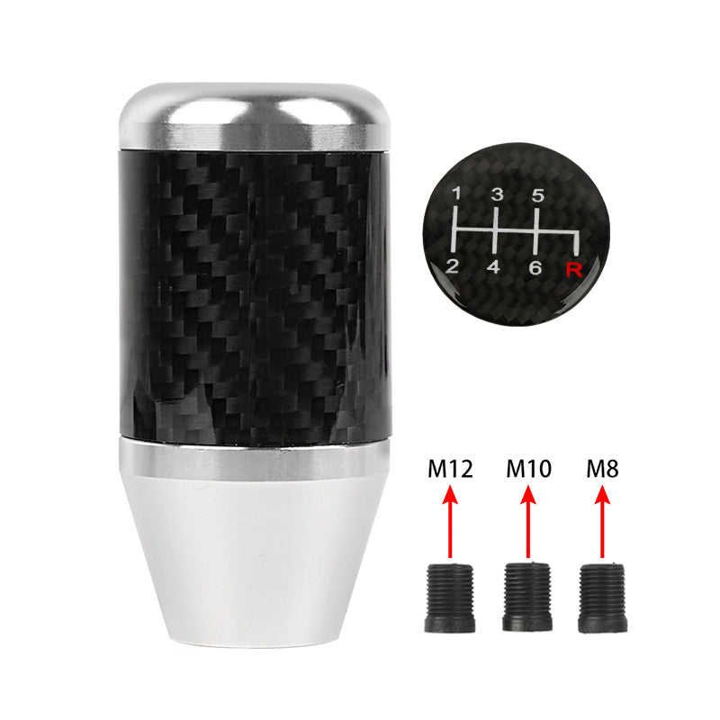 Brand New Universal 6 SPEED Silver Real Carbon Fiber Racing Gear Stick Shift Knob For MT Manual M12 M10 M8