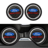 Brand New 2PCS Ford Racing Real Carbon Fiber Car Cup Holder Pad Water Cup Slot Non-Slip Mat Universal