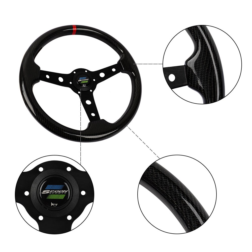 Brand New 350mm 14" Universal JDM SPOON SPORTS Black Real Carbon Fiber Steering Wheel