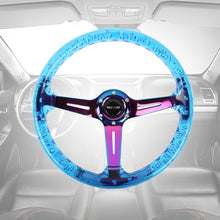 Load image into Gallery viewer, Brand New JDM Ralliart Universal 6-Hole 350mm Deep Dish Vip Blue Crystal Bubble Neo Spoke Steering Wheel