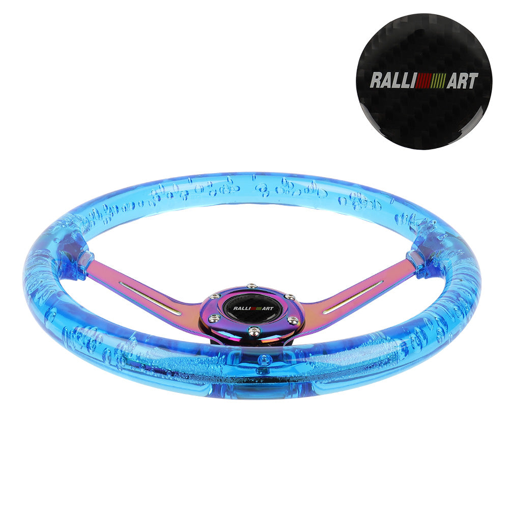 Brand New JDM Ralliart Universal 6-Hole 350mm Deep Dish Vip Blue Crystal Bubble Neo Spoke Steering Wheel