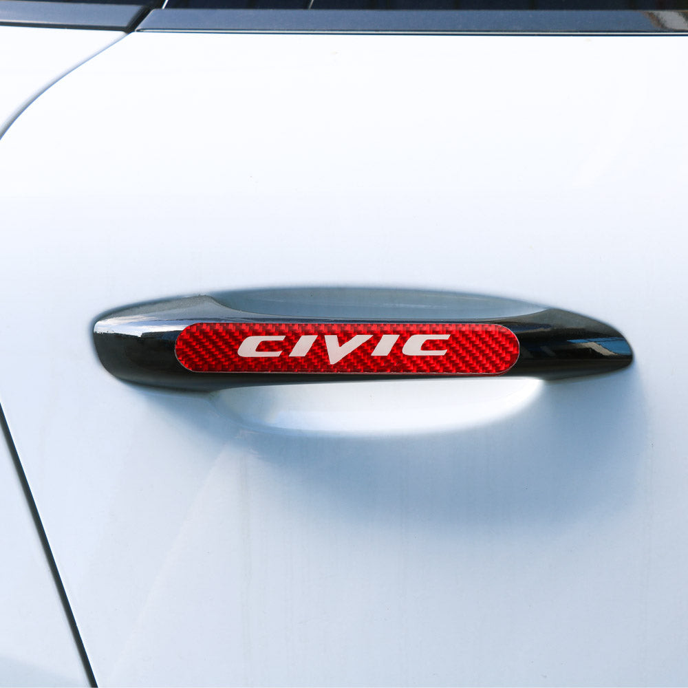 Brand New 8PCS CIVIC Real Carbon Fiber Red Car Trunk Side Fenders Door Badge Scratch Guard Sticker