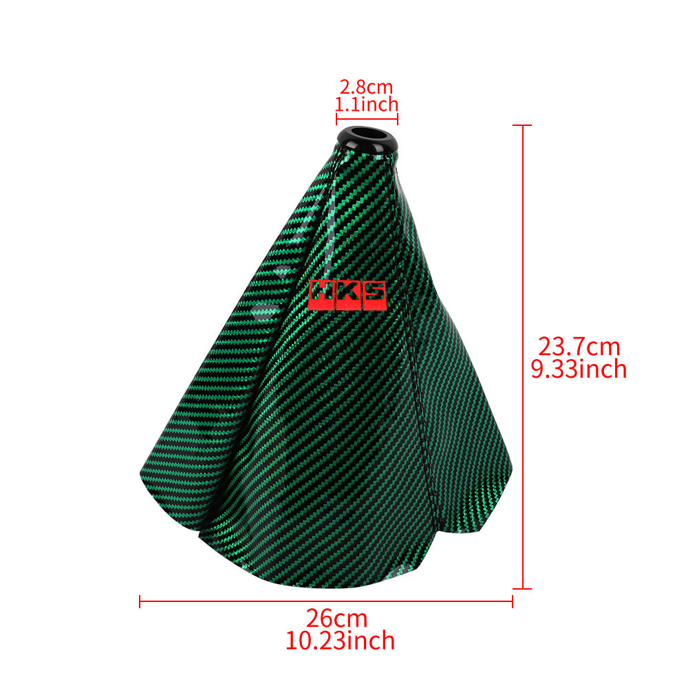 Brand New Universal HKS Carbon Fiber Leather PVC Style Green Stitch Leather Gear Manual Shifter Shift Knob Boot