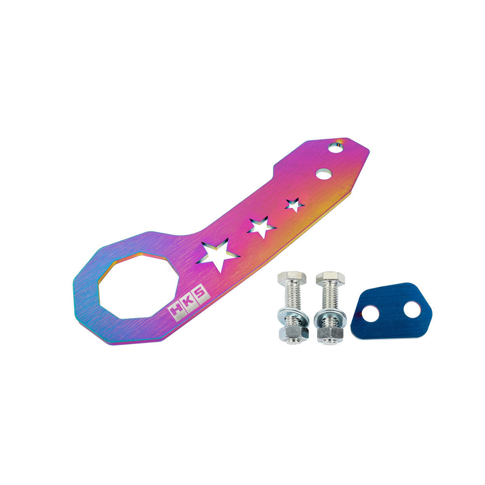 Brand New Universal JDM HKS Neo Chrome Rear Anodized Billet Aluminum Racing Tow Hook Kit