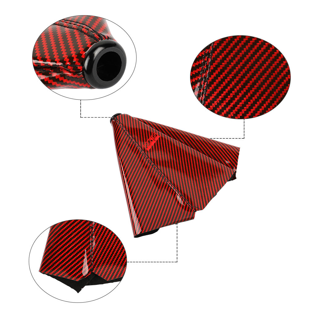 Brand New Universal HKS Carbon Fiber Red Leather PVC Style Black Stitch Leather Gear Manual Shifter Shift Knob Boot