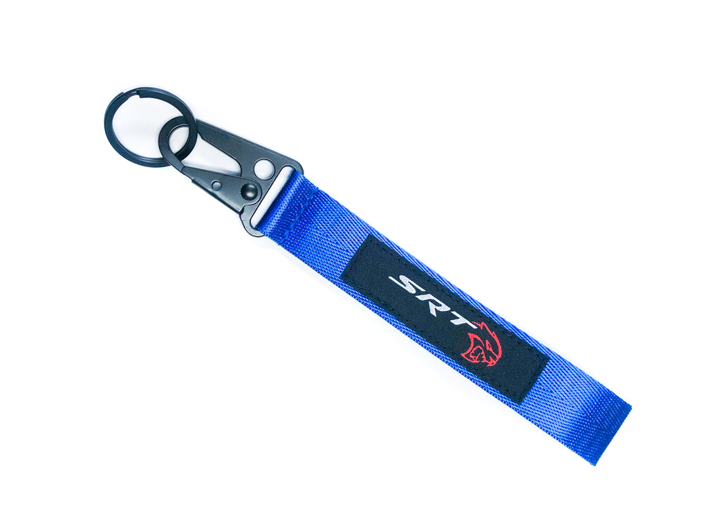 Blue Dodge Racing Keychain - Metal Key Ring With Nylon Lanyard Strap (Universal Fit)