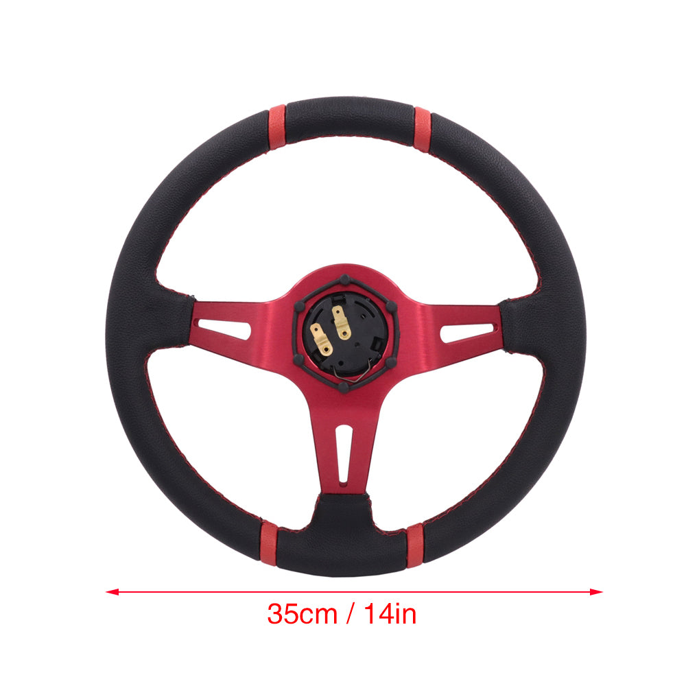 Brand New 350mm 14" Deep Dish Racing Momo Black Steering Wheel PVC Leather Red Spoke