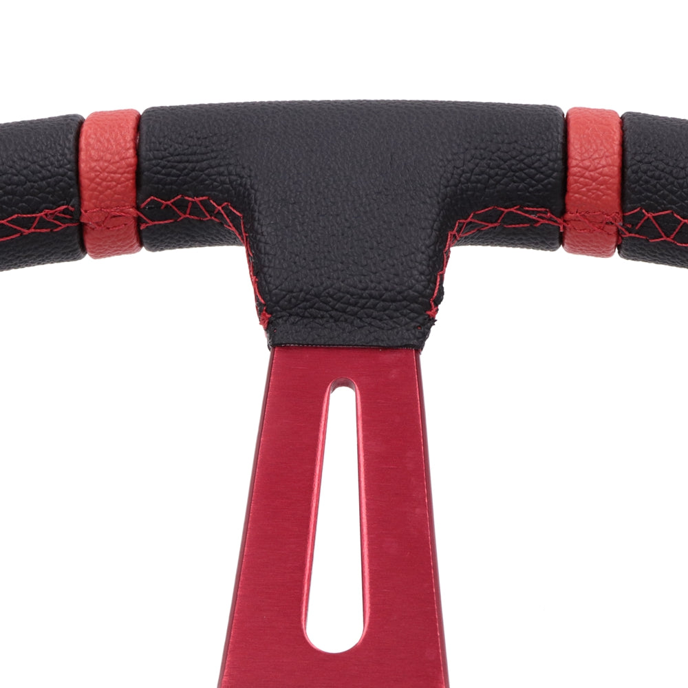 Brand New 350mm 14" Deep Dish Racing Momo Black Steering Wheel PVC Leather Red Spoke