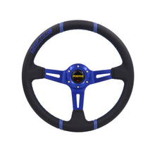 Load image into Gallery viewer, Brand New 350mm 14&quot; Deep Dish Racing Momo Black Steering Wheel PVC Leather Blue Spoke