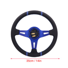 Load image into Gallery viewer, Brand New 350mm 14&quot; Deep Dish Racing Momo Black Steering Wheel PVC Leather Blue Spoke