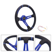 Load image into Gallery viewer, Brand New 350mm 14&quot; Deep Dish Racing Momo Black Steering Wheel PVC Leather Blue Spoke